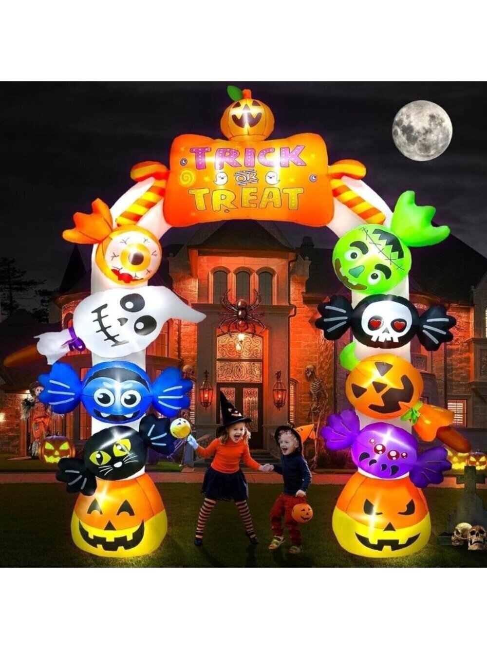 Kalolary 10FT Tall Halloween Inflatables Archway Candy Ghost Decoration Pumpkin